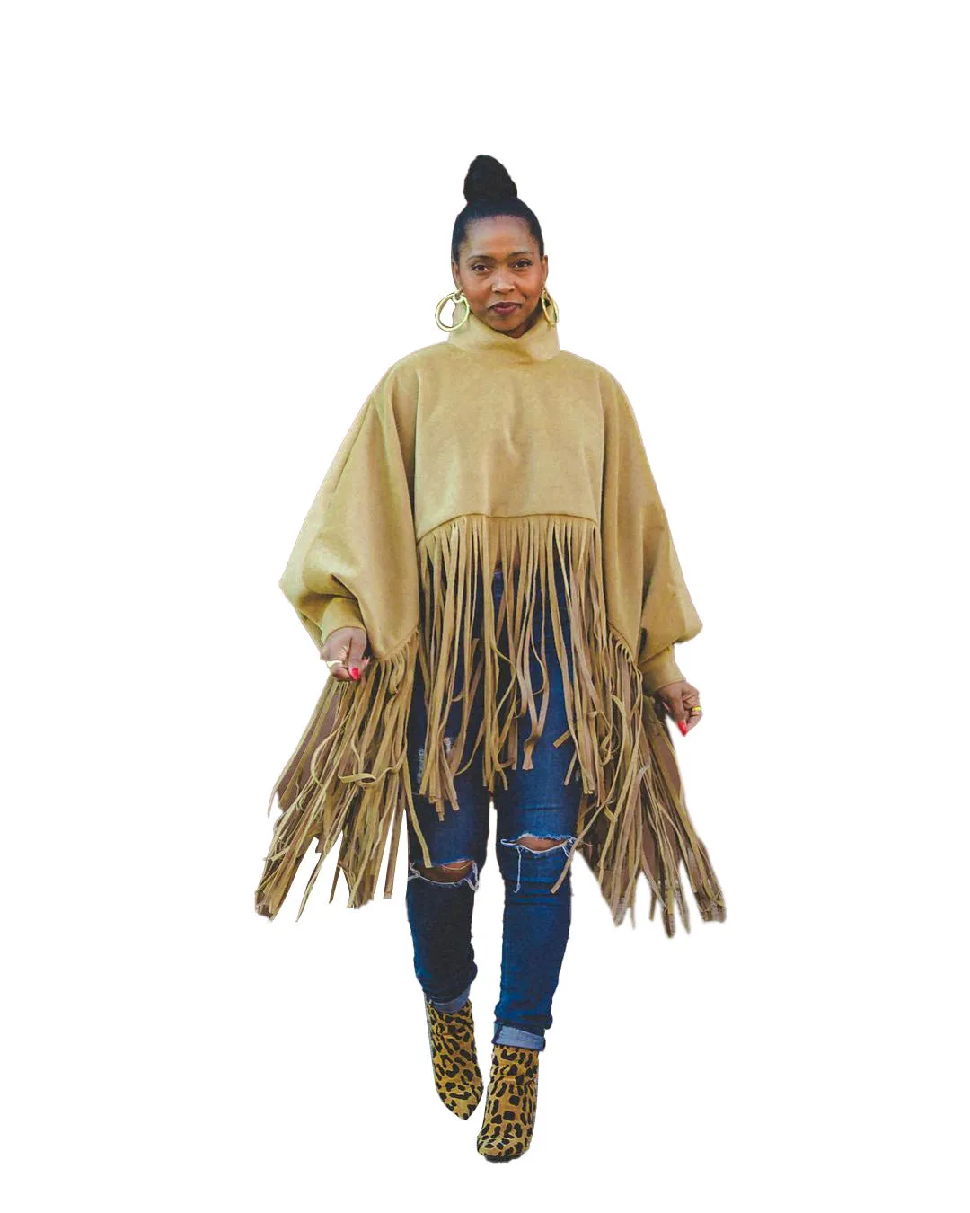 2023 Fashion solid color Woolen long sleeved fringed plus size women's coats top coat