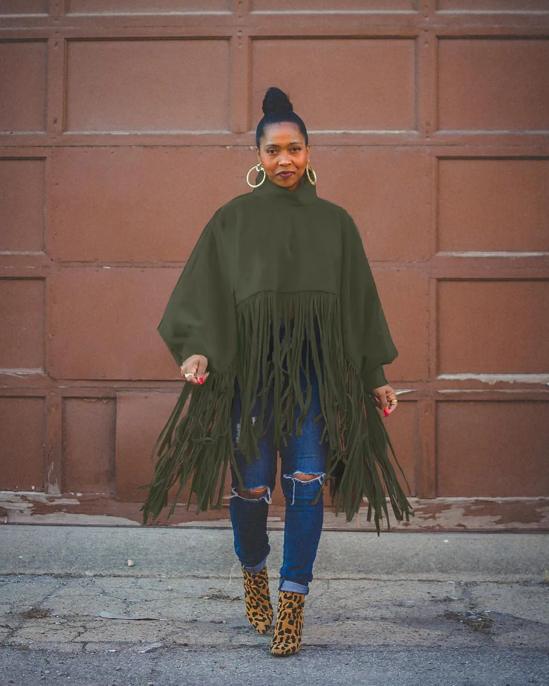 2023 Fashion solid color Woolen long sleeved fringed plus size women's coats top coat