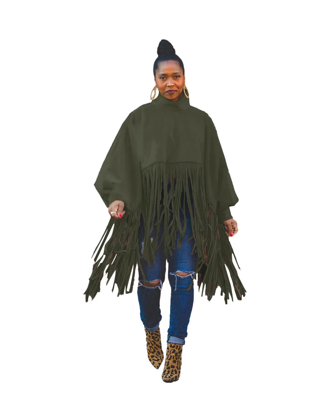 2023 Fashion solid color Woolen long sleeved fringed plus size women's coats top coat