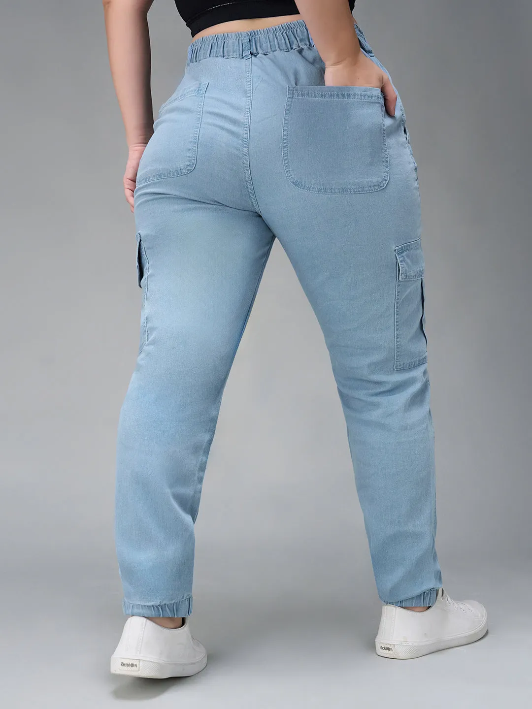 24/7 Comfort Women's Light Blue High Rise Stretchable Light Weight Denim Joggers