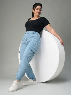 24/7 Comfort Women's Light Blue High Rise Stretchable Light Weight Denim Joggers