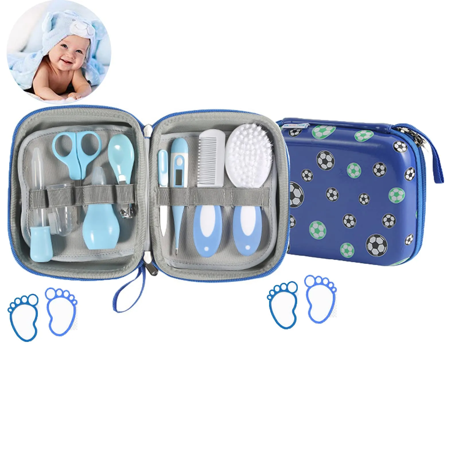 9 PCS Baby Grooming Baby NAI Kit, MKNZOME Protable Baby Nursery Health Care Set Include Baby Comb, Baby Brush, Clipper Cleaner, Baby Scissors etc for Baby Girl & Boy Gifts Newborn Gift Set #1