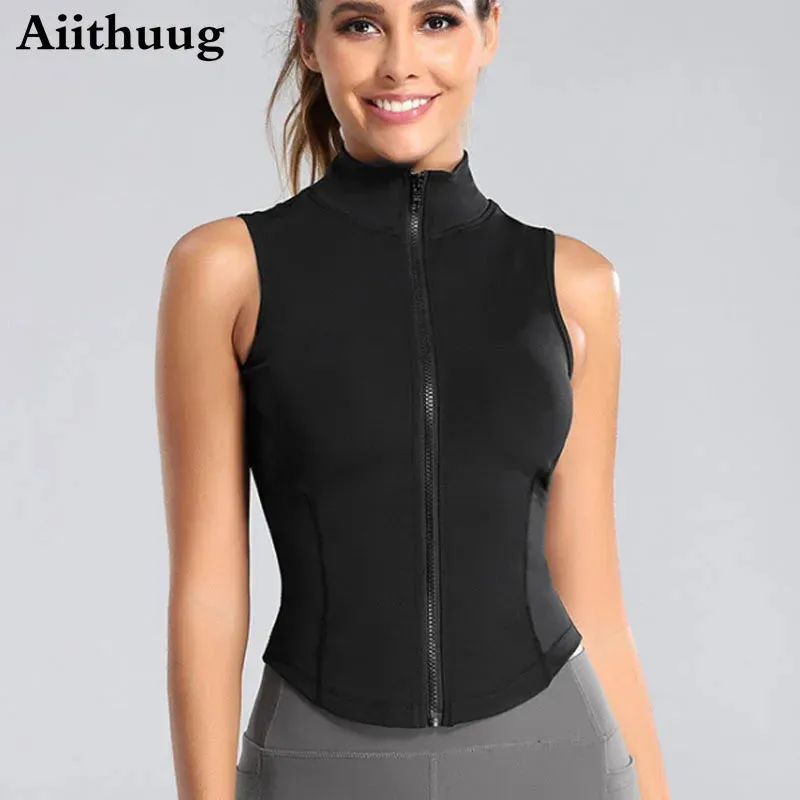 Aiithuug Athletic Zip Up Sweat Vest Jacket Sleeveless Top