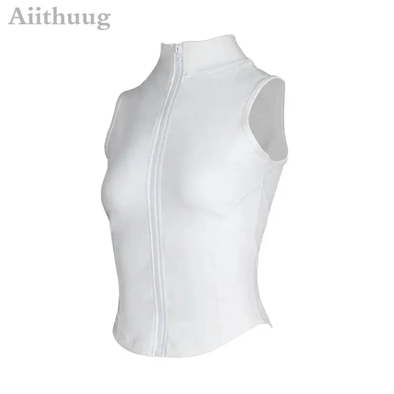 Aiithuug Athletic Zip Up Sweat Vest Jacket Sleeveless Top