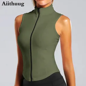 Aiithuug Athletic Zip Up Sweat Vest Jacket Sleeveless Top