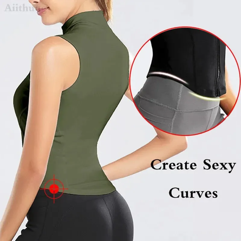 Aiithuug Athletic Zip Up Sweat Vest Jacket Sleeveless Top