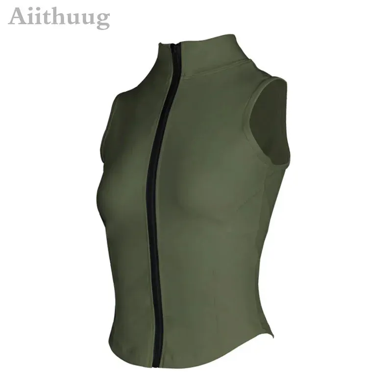 Aiithuug Athletic Zip Up Sweat Vest Jacket Sleeveless Top