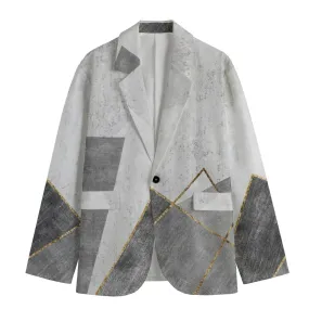 All-Over Print Men's Casual Flat Lapel Collar Blazer | gray  print 52 245GSM Cotton