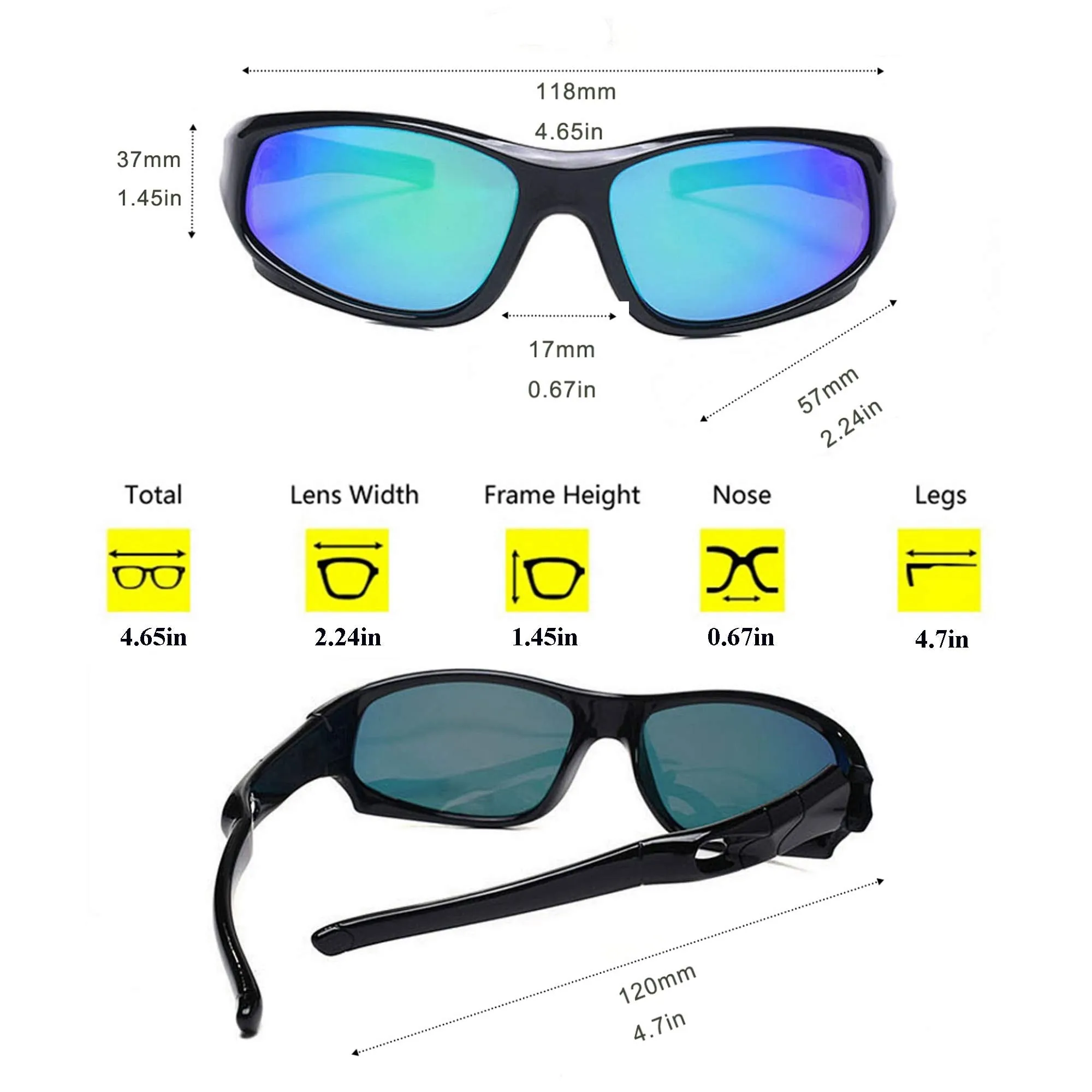AODUOKE Sports Polarized KIDS Sunglasses For Boys Girls Children Youth Sunglasses With Adjustable Strap Black | Green Lens