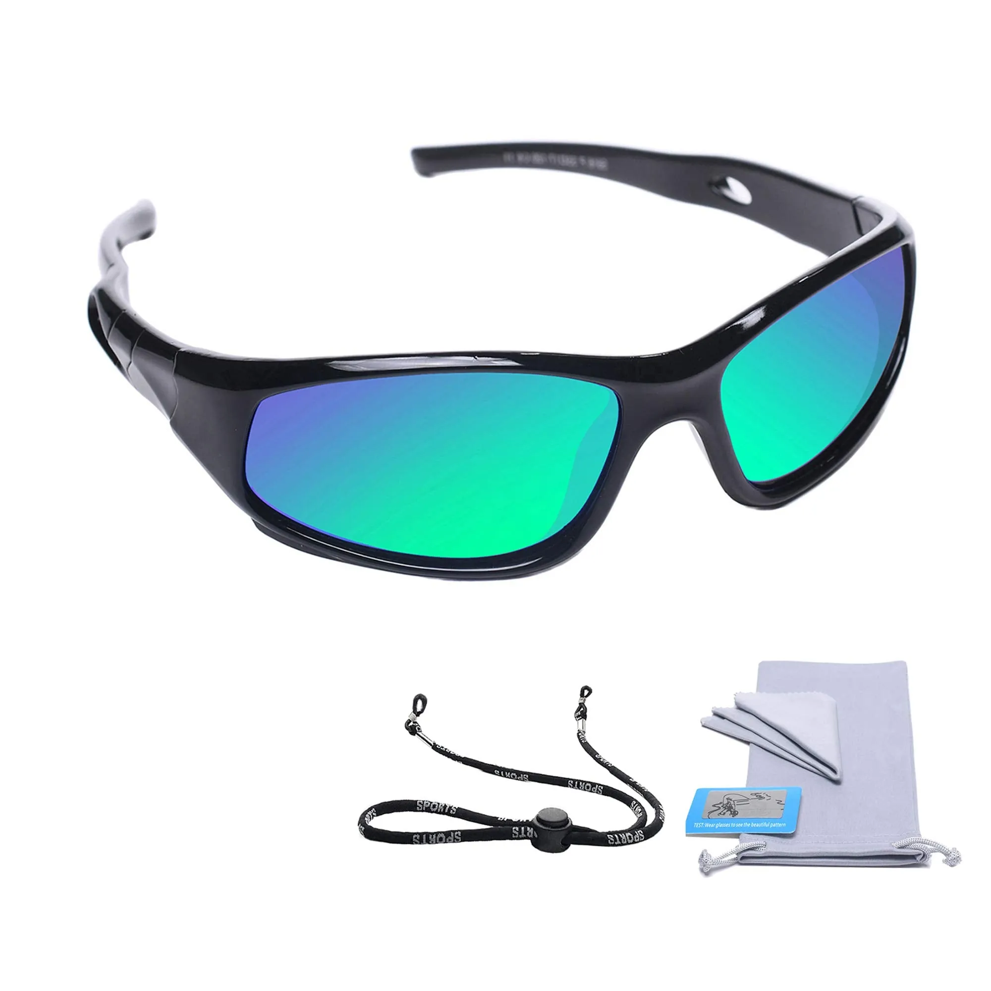 AODUOKE Sports Polarized KIDS Sunglasses For Boys Girls Children Youth Sunglasses With Adjustable Strap Black | Green Lens