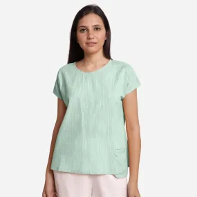 Aqua Yarn Dyed 100% Cotton Boat Neck Drop Shoulder Top