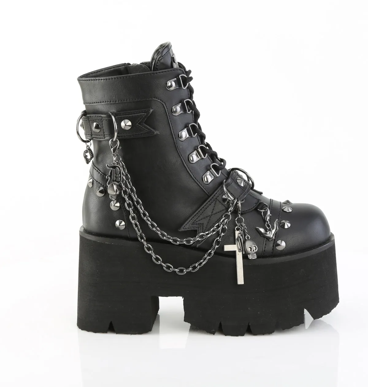 ASHES-52 DemoniaCult Black Vegan Leather Sexy Women's Ankle Boots (Alternative Footwear)