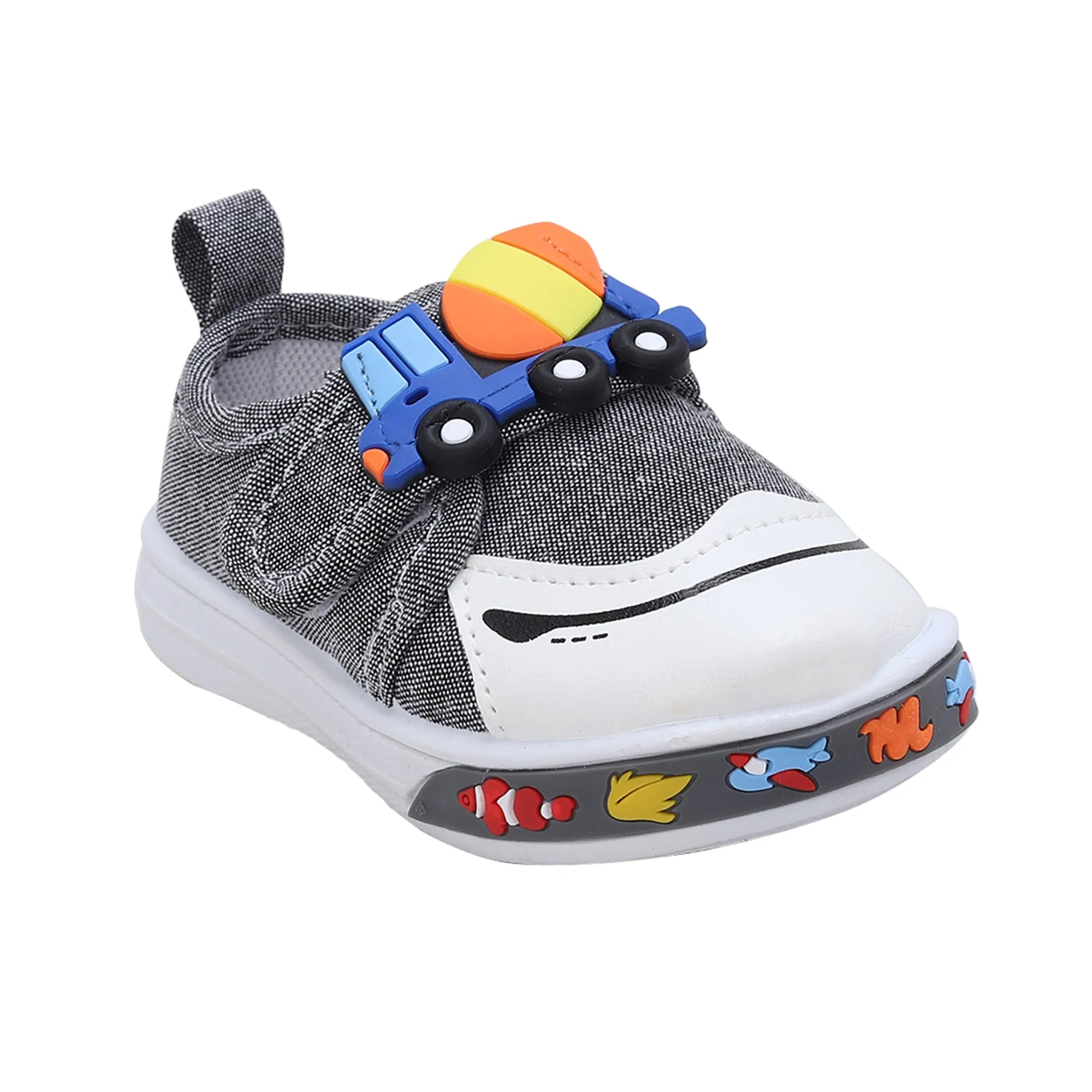 Baby Moo Mixer Truck Velcro Strap Anti-Skid Chu Chu Sound Sneakers - Grey