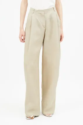 Beige Linen Wide Leg Trouser