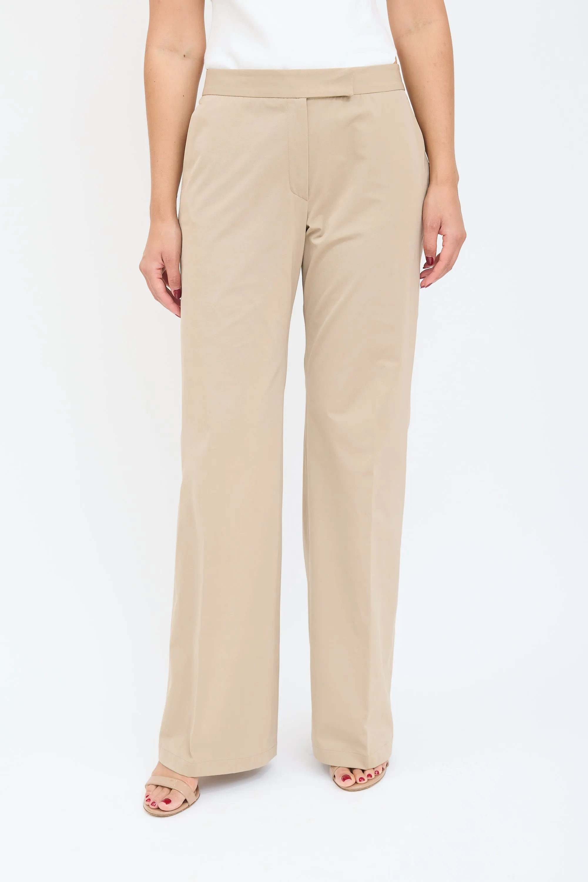 Beige Nylon Wide Leg Trouser