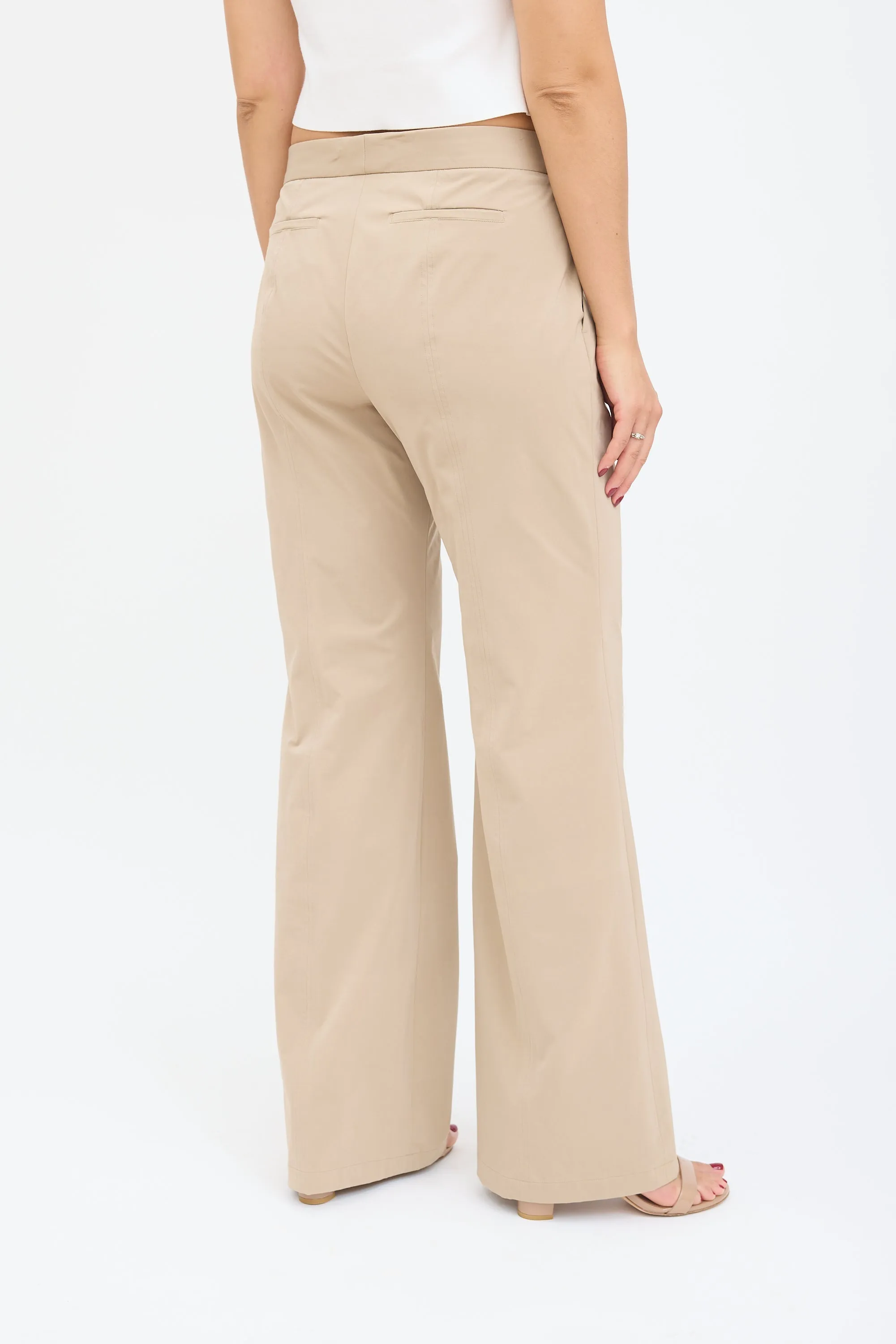 Beige Nylon Wide Leg Trouser