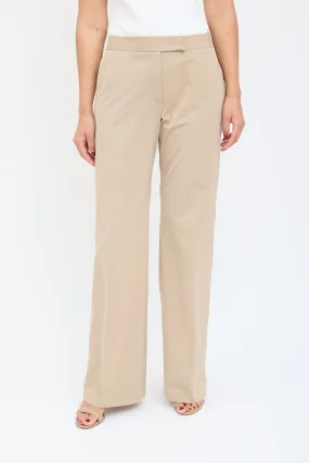 Beige Nylon Wide Leg Trouser