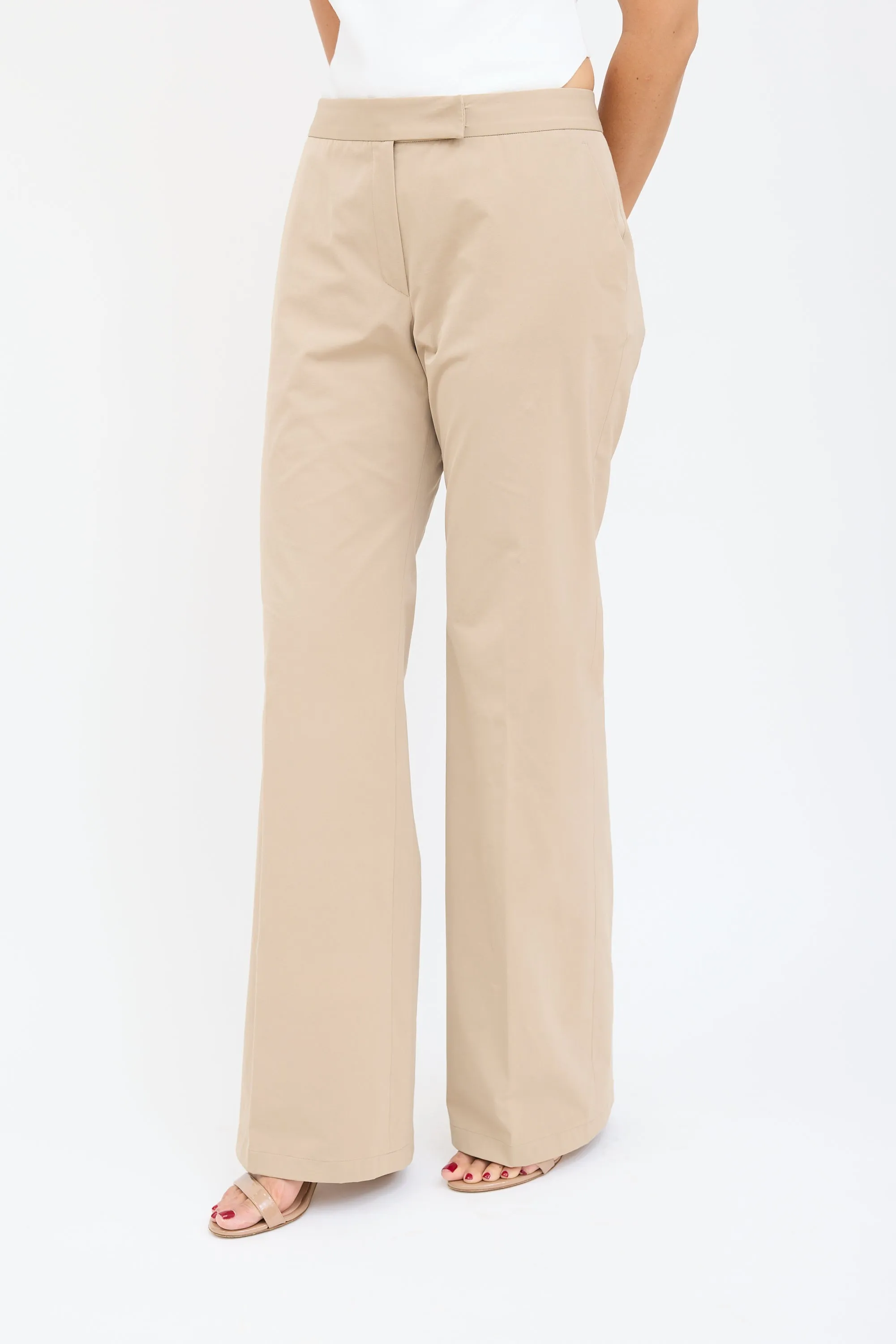 Beige Nylon Wide Leg Trouser