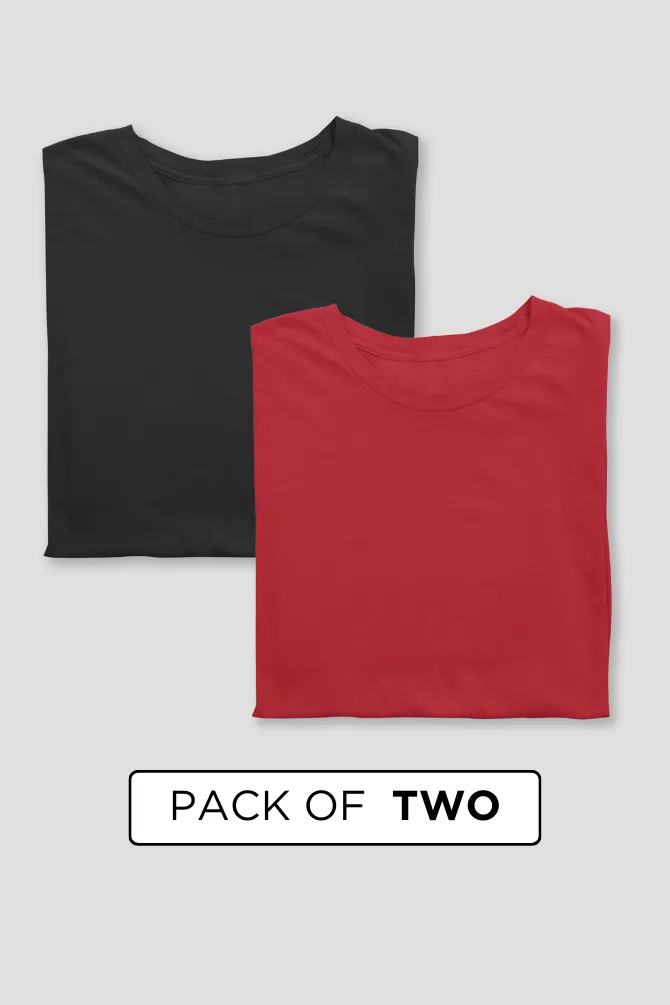 Black and Red Plain T-shirts Combo for Men