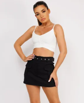 Black Cargo Pocketed Belted Skort with Buckle Detail