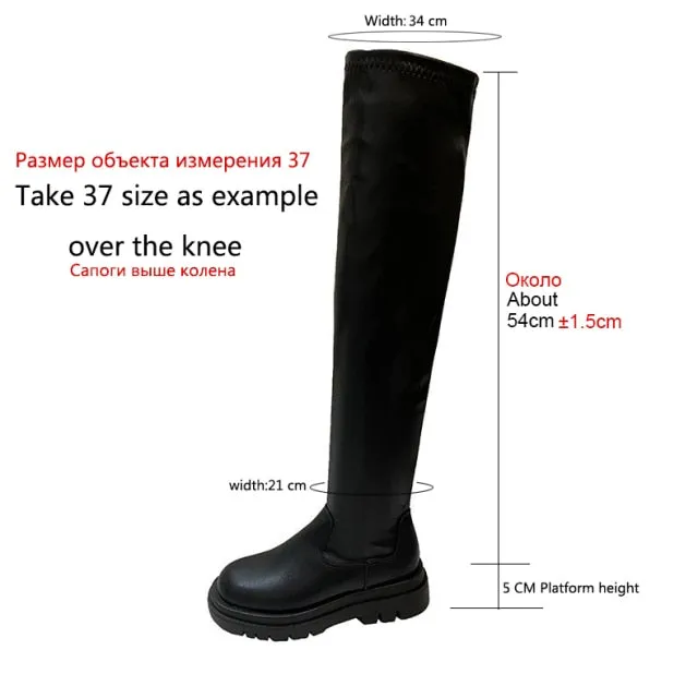 Black flat Over The Knee Boots Women shoes Platform Thigh High Boots Winter Shoes Long Boots Women Thick Sole Botas Mujer