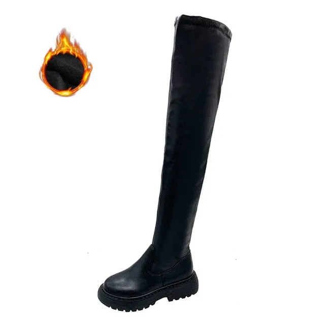 Black flat Over The Knee Boots Women shoes Platform Thigh High Boots Winter Shoes Long Boots Women Thick Sole Botas Mujer