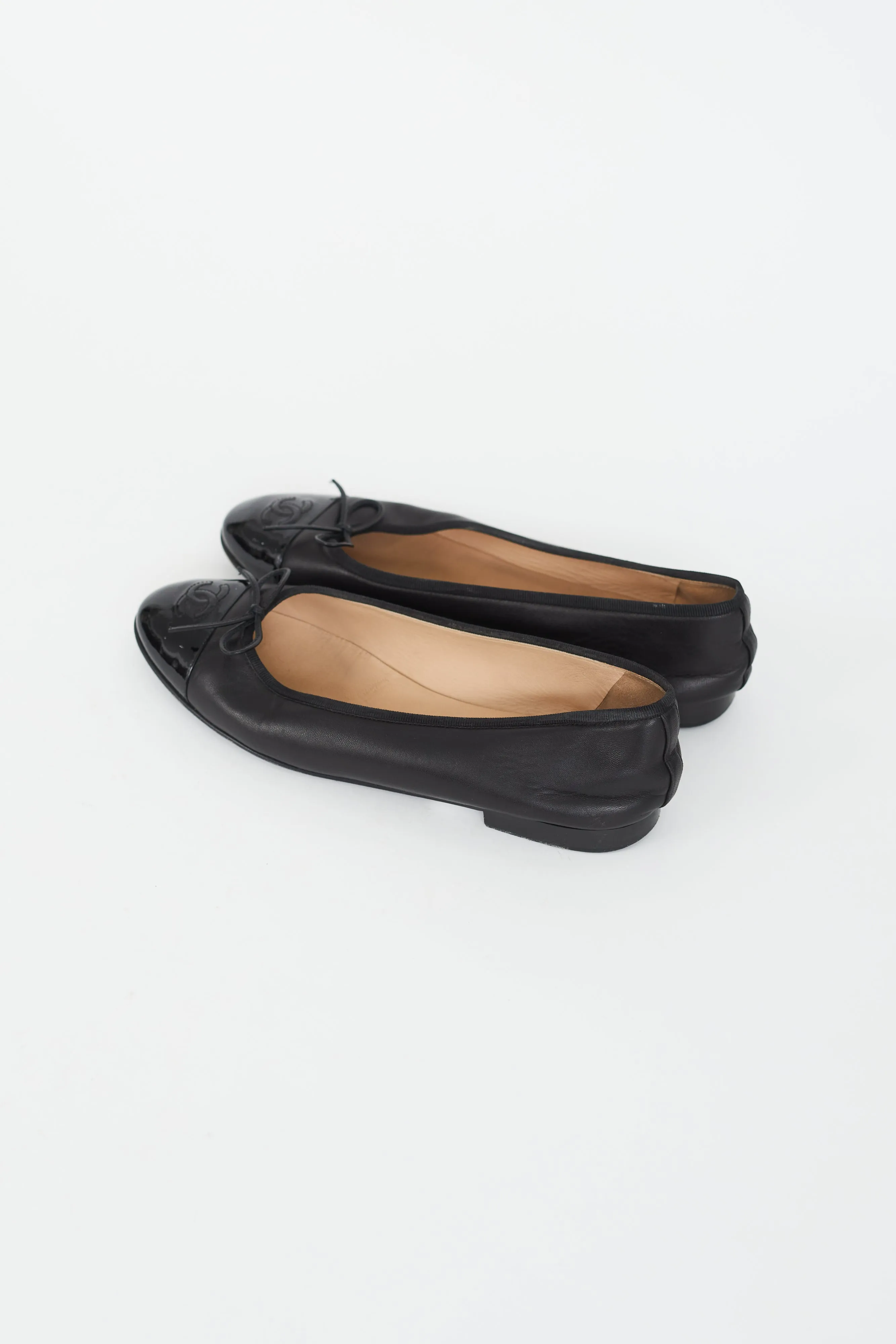 Black Leather Logo Ballet Flat