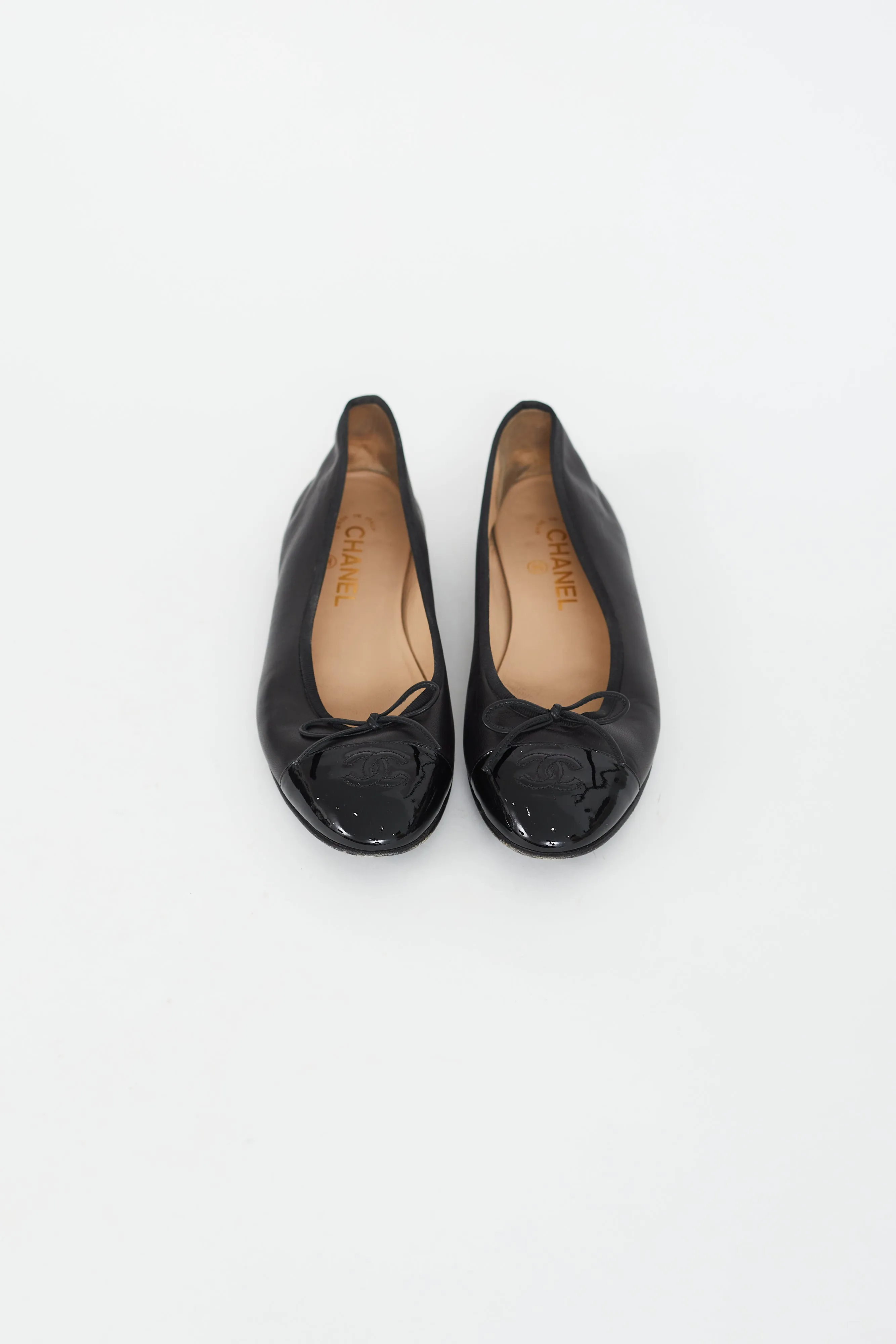 Black Leather Logo Ballet Flat