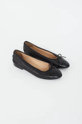 Black Leather Logo Ballet Flat