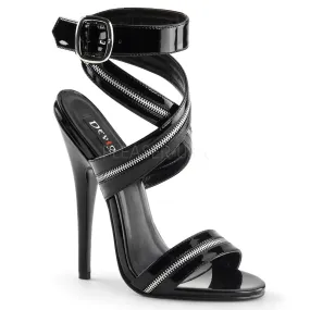 Black Zipper Strap Sandal with 6-inch Heel DOMINA-119