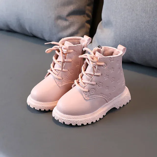 Boots Girl Shoe High Top Kid Shoe winter Fashion Child Boy Leather Shoe Allmatch Ankle Boot Warm Girl Bota
