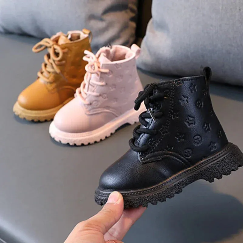 Boots Girl Shoe High Top Kid Shoe winter Fashion Child Boy Leather Shoe Allmatch Ankle Boot Warm Girl Bota