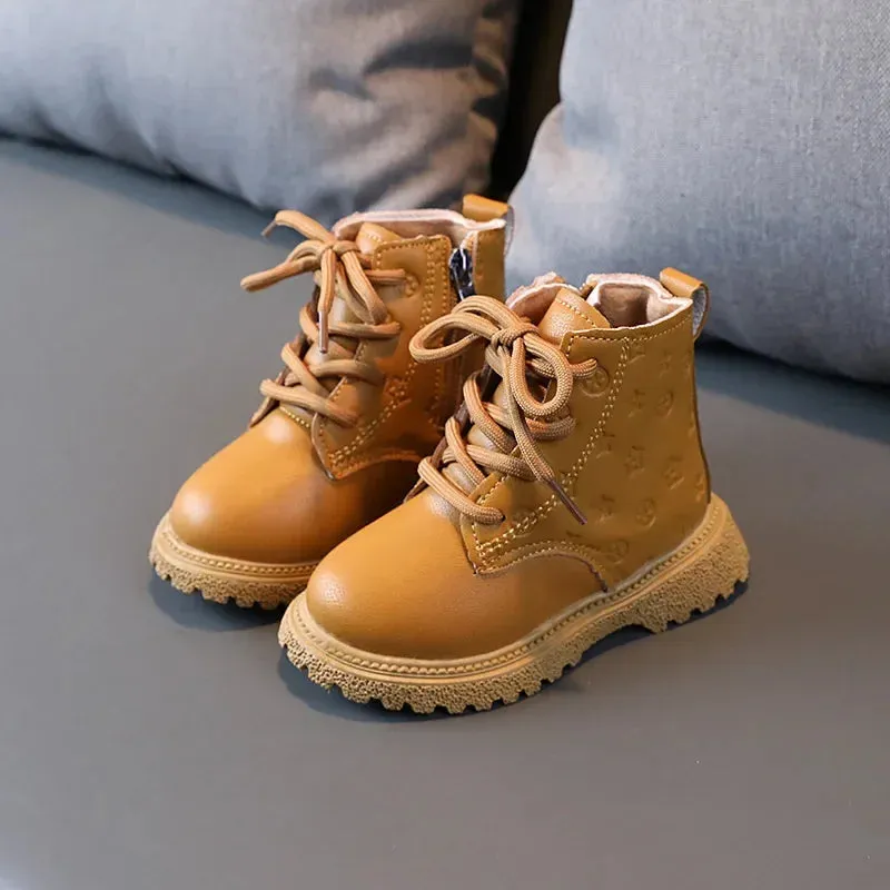Boots Girl Shoe High Top Kid Shoe winter Fashion Child Boy Leather Shoe Allmatch Ankle Boot Warm Girl Bota