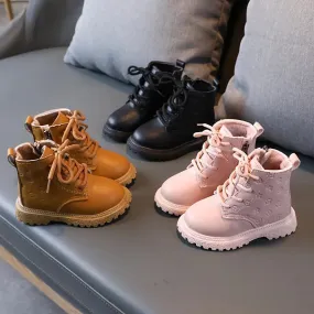 Boots Girl Shoe High Top Kid Shoe winter Fashion Child Boy Leather Shoe Allmatch Ankle Boot Warm Girl Bota