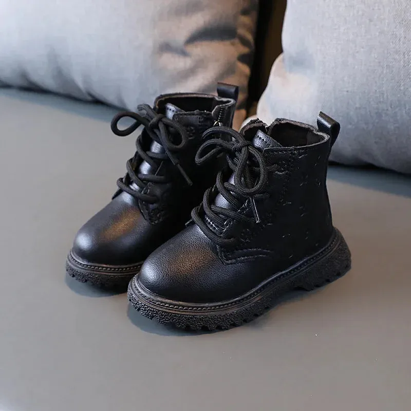 Boots Girl Shoe High Top Kid Shoe winter Fashion Child Boy Leather Shoe Allmatch Ankle Boot Warm Girl Bota