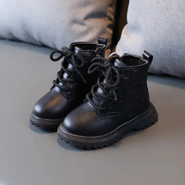 Boots Girl Shoe High Top Kid Shoe winter Fashion Child Boy Leather Shoe Allmatch Ankle Boot Warm Girl Bota