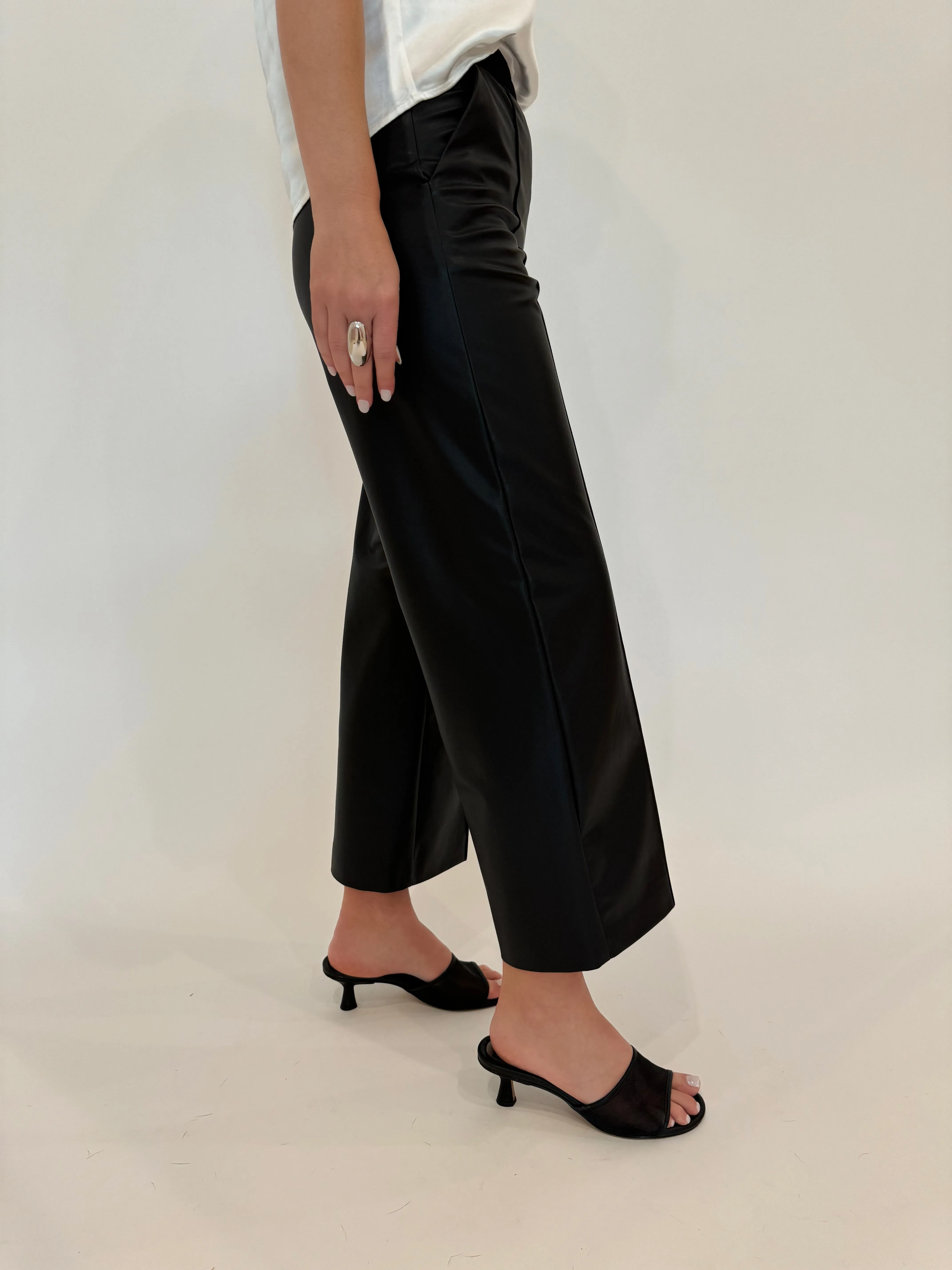 Chiara Crop Vegan Leather Pants - Black