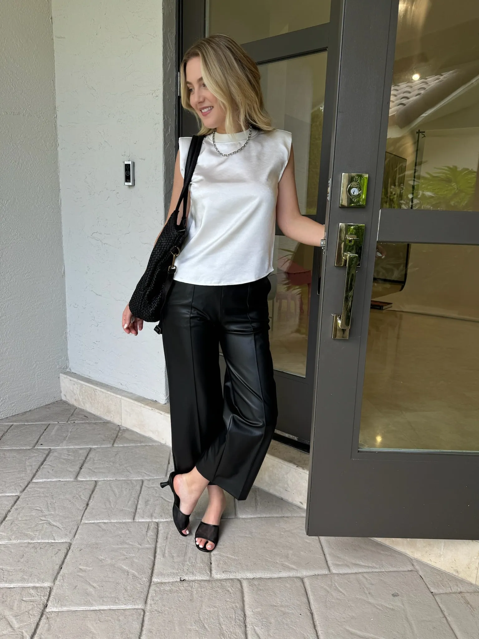 Chiara Crop Vegan Leather Pants - Black
