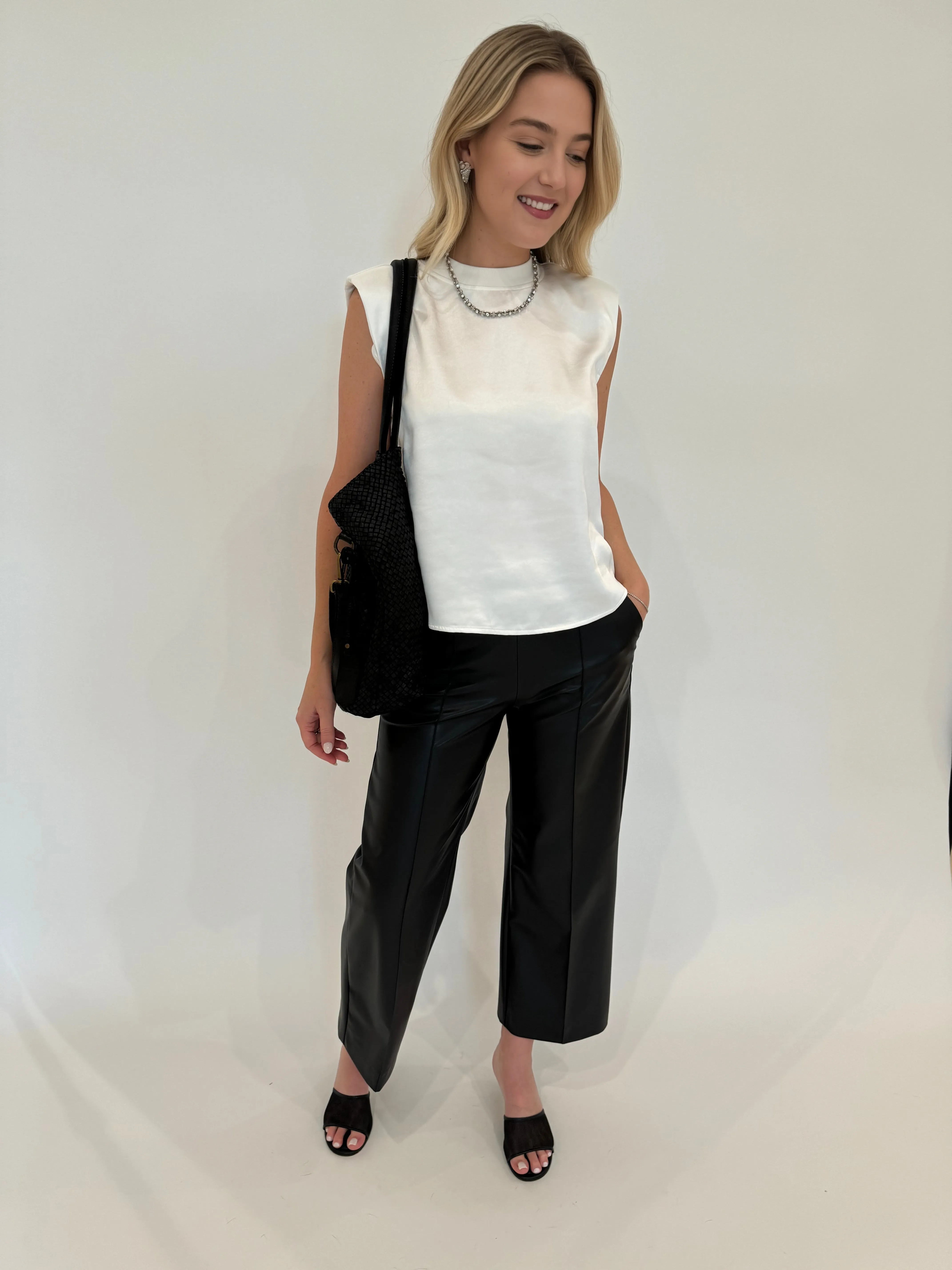 Chiara Crop Vegan Leather Pants - Black