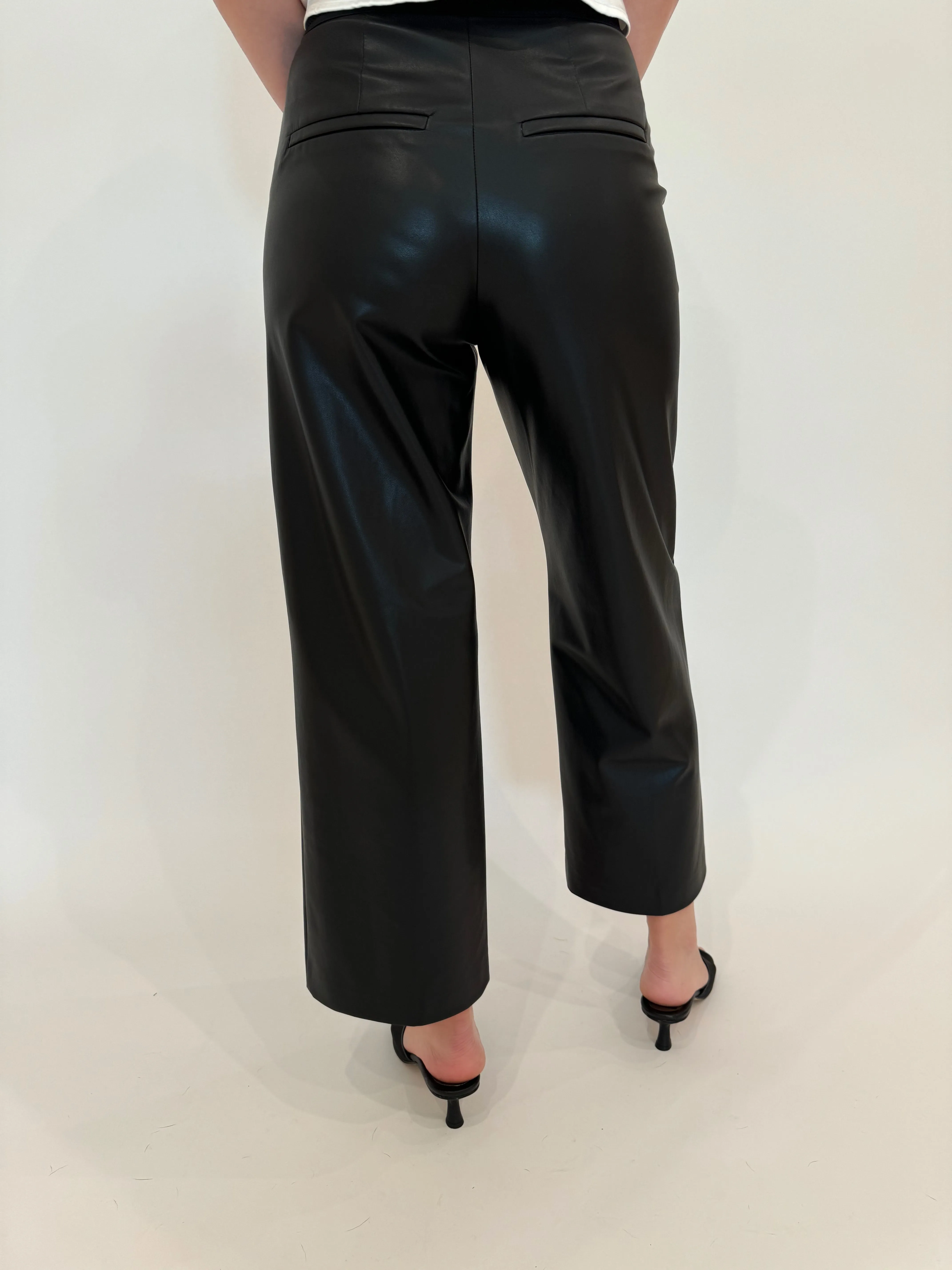 Chiara Crop Vegan Leather Pants - Black