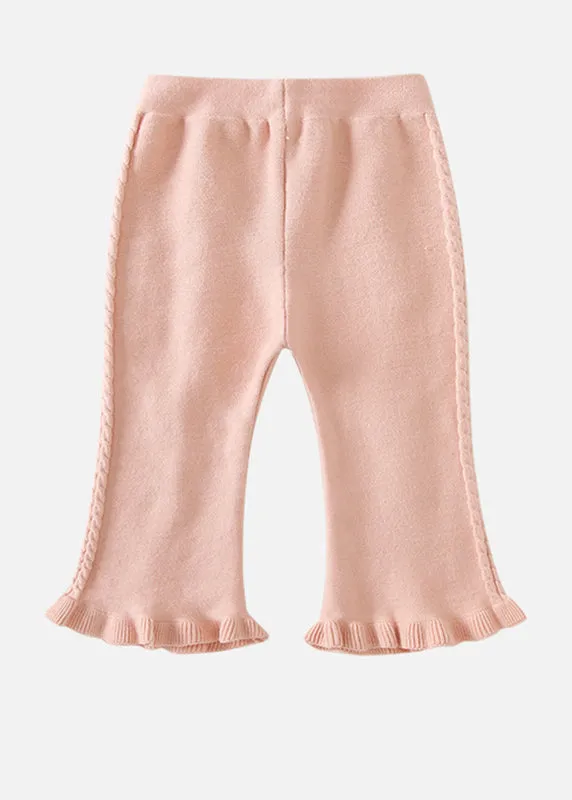 Chic Pink Fuzzy Fur Fluffy Patchwork Cotton Knit Kids Sweaters And Pants Two Pieces Set Winter TR021