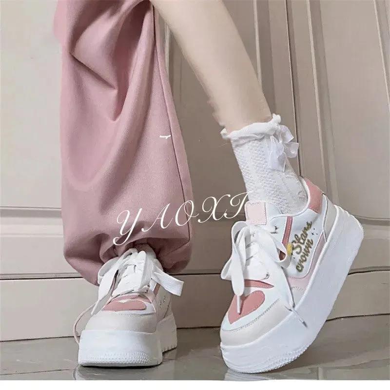 Chicmy Pink Hearts Lolita Platform Sneakers Casual Women's Sports Shoes Kawaii Flats Harajuku Vintage Tennis Female Cute Footwear