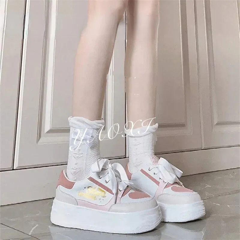 Chicmy Pink Hearts Lolita Platform Sneakers Casual Women's Sports Shoes Kawaii Flats Harajuku Vintage Tennis Female Cute Footwear