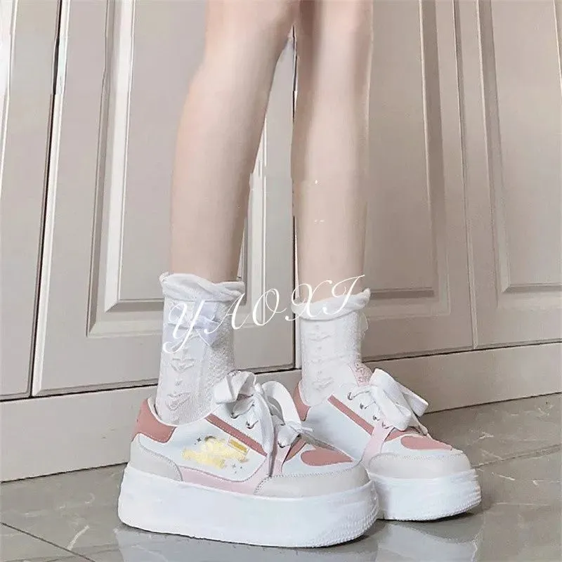 Chicmy Pink Hearts Lolita Platform Sneakers Casual Women's Sports Shoes Kawaii Flats Harajuku Vintage Tennis Female Cute Footwear