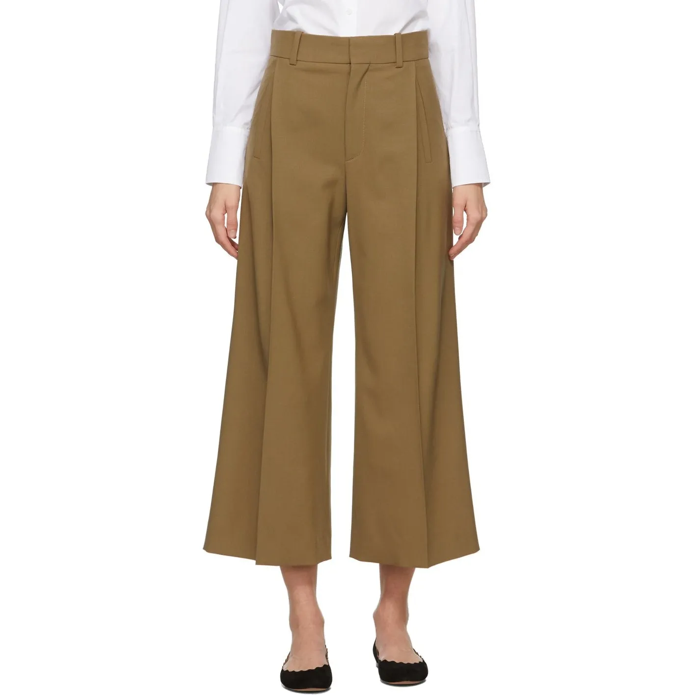 ChloÃ© Brown Virgin Wool Wide-Leg Trousers