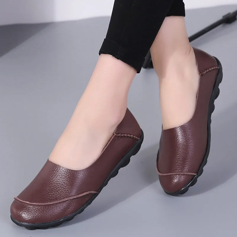 Cilool PU Leather Flat Shoes  Slip on Loafers
