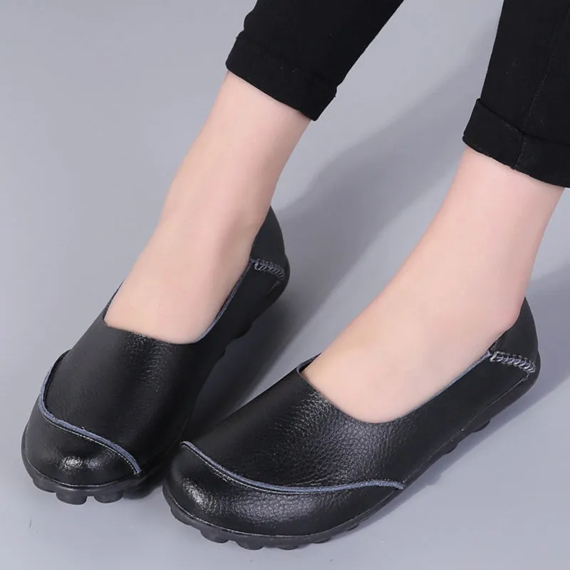 Cilool PU Leather Flat Shoes  Slip on Loafers