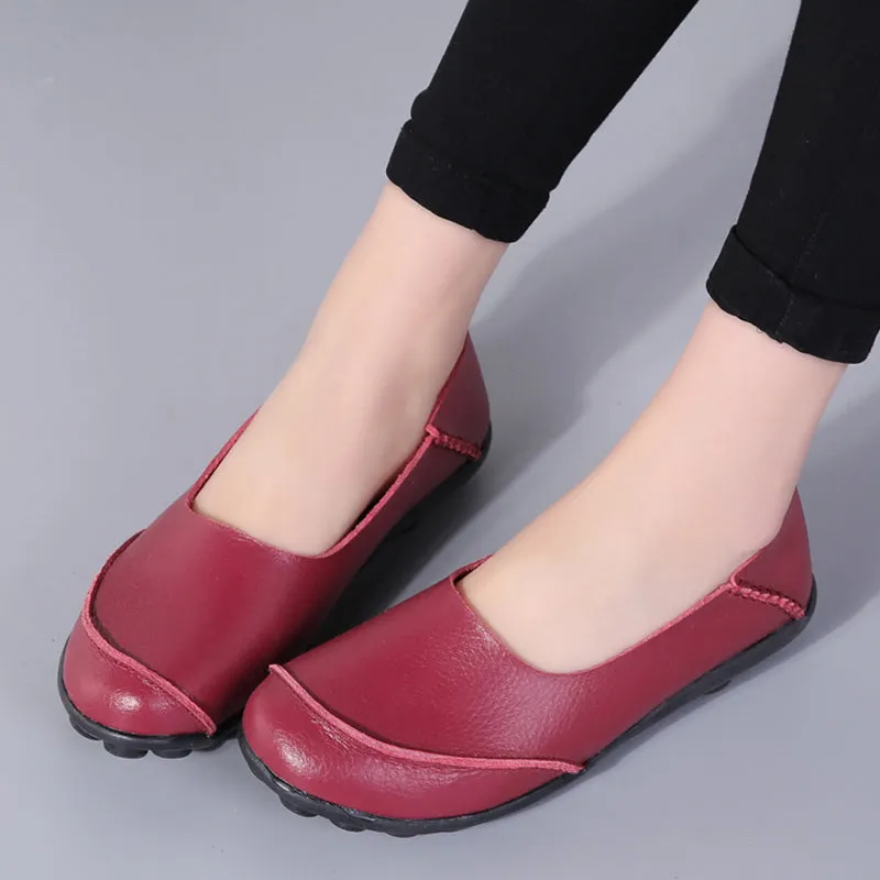Cilool PU Leather Flat Shoes  Slip on Loafers