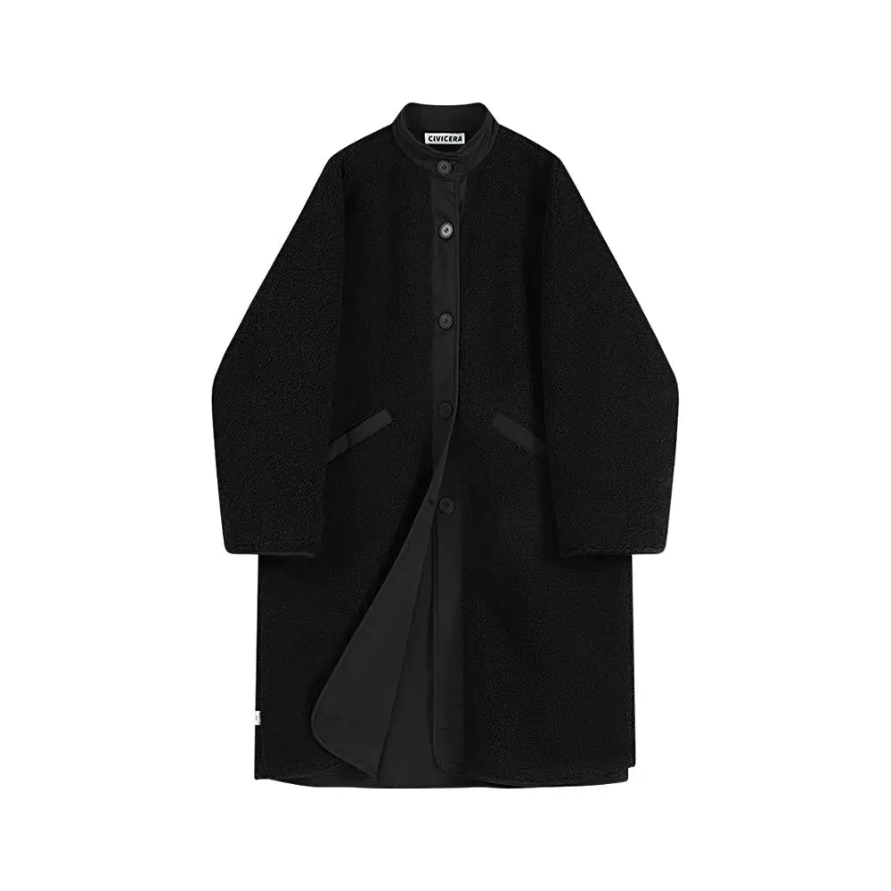 Classic Collarless Button-Up Coat