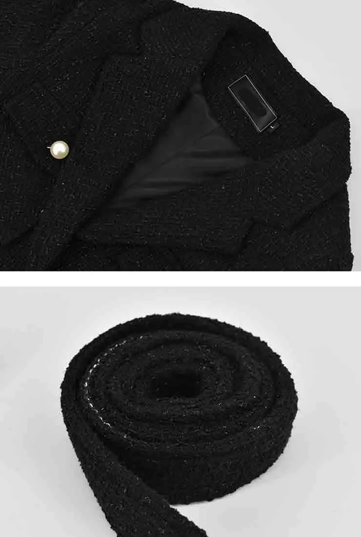 Classic Mid-length Tweed Black Coat